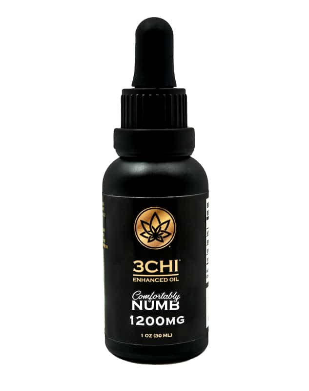 A 3CHI "Comfortably Numb" tincture with 550 mg of delta-8 THC, 550mg of CBN and 100mg of CBG