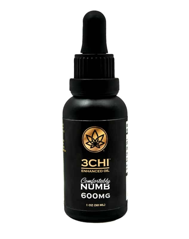 A 3CHI "Comfortably Numb" tincture with 275 mg of delta-8 THC, 275mg of CBN and 50mg of CBG