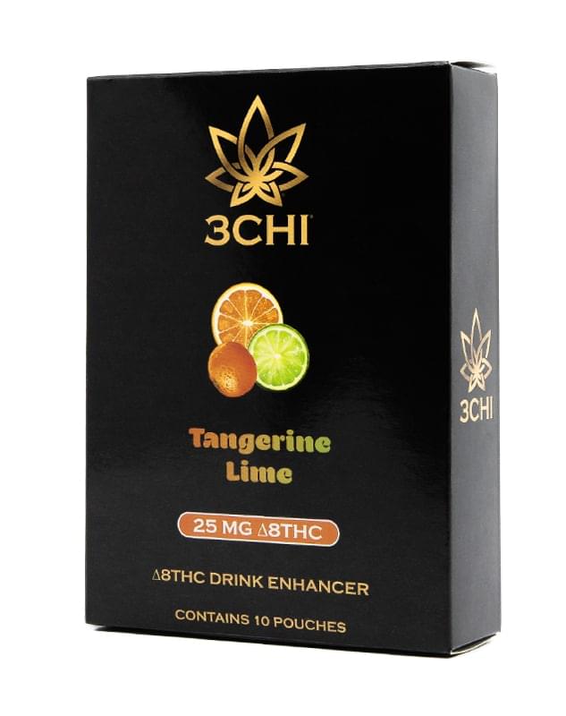 Package of 3CHI Delta-8 Tangerine Lime Flavored Drink Enhancer at a Different Angle