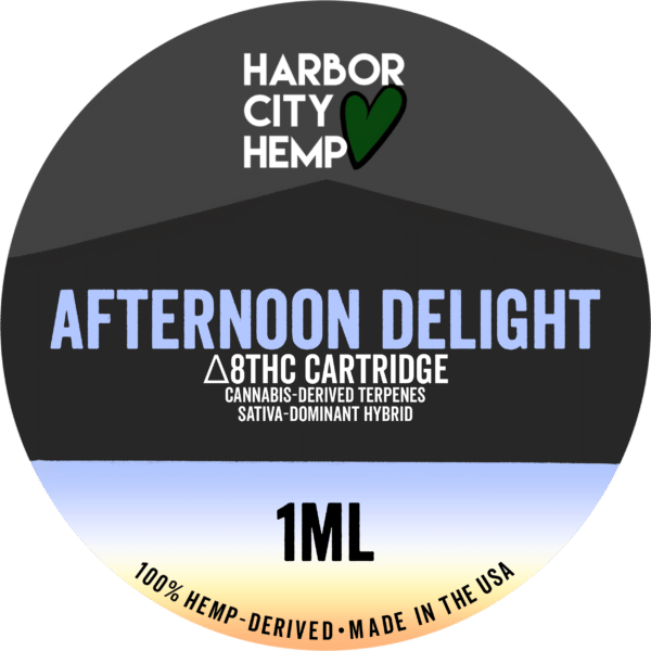 A Harbor City Hemp afternoon delight flavored Steam vape cartridge with 1ml of delta-8 THC