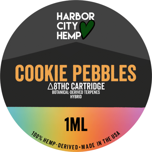 A Harbor City Hemp cookie pebbles flavored BDT vape cartridge with 1ml of delta-8 THC