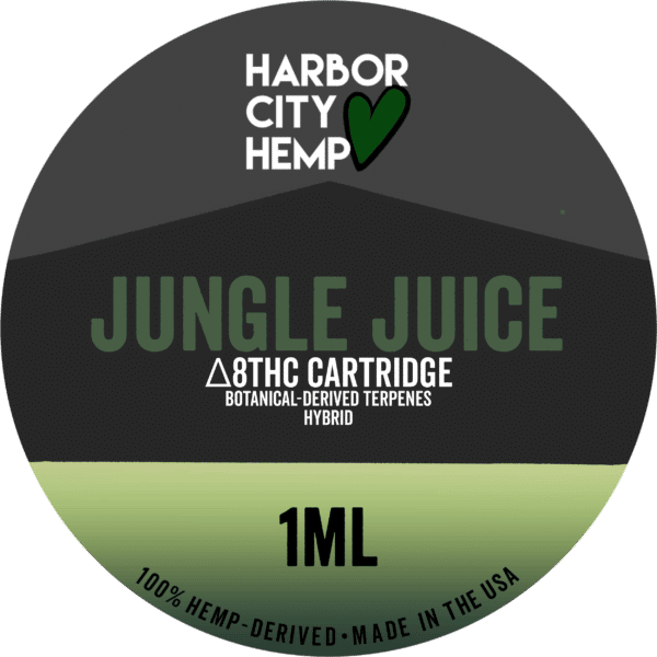 A Harbor City Hemp jungle juice flavored BDT vape cartridge with 1ml of delta-8 THC