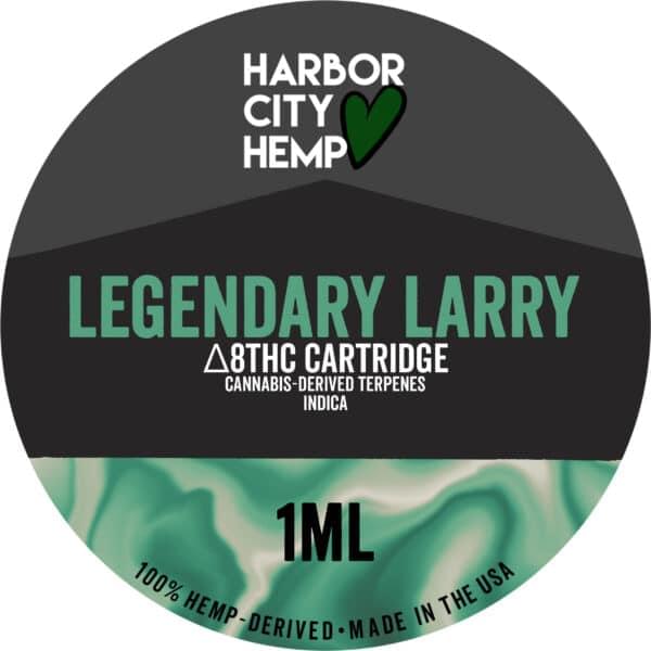 A Harbor City Hemp legendary larry flavored CDT vape cartridge with 1ml of delta-8 THC