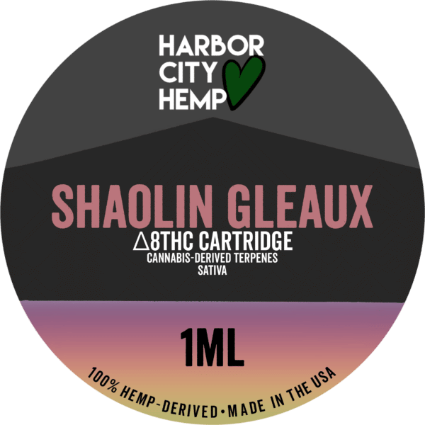 A Harbor City Hemp shaolin gleaux flavored Steam vape cartridge with 1ml of delta-8 THC