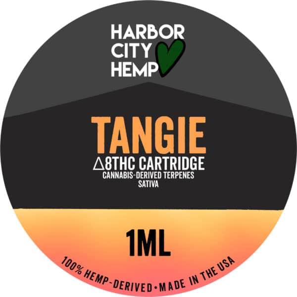 A Harbor City Hemp tangie flavored CDT vape cartridge with 1ml of delta-8 THC