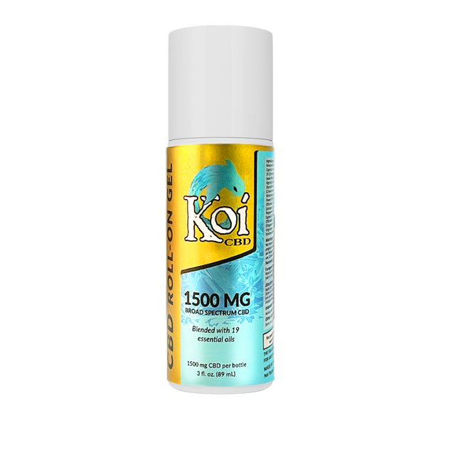 A bottle of Koi CBD Roll-On Gel with 1500mg of CBD