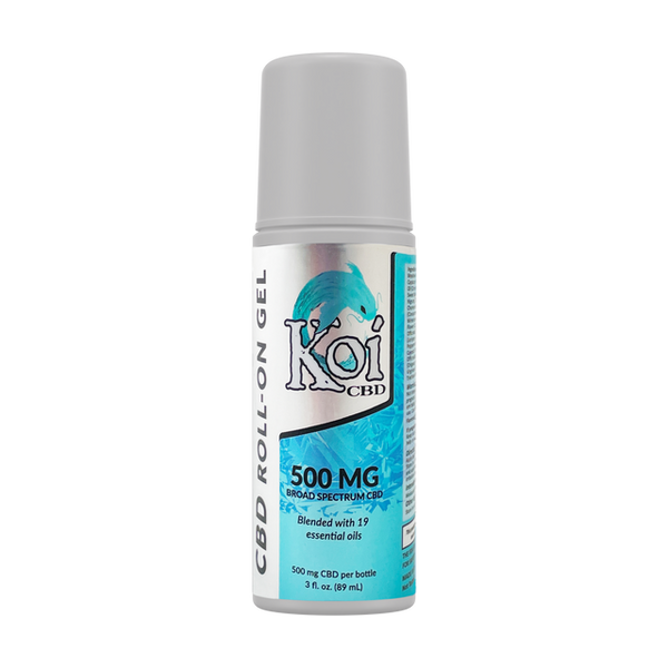 A bottle of Koi CBD Roll-On Gel with 500mg of CBD